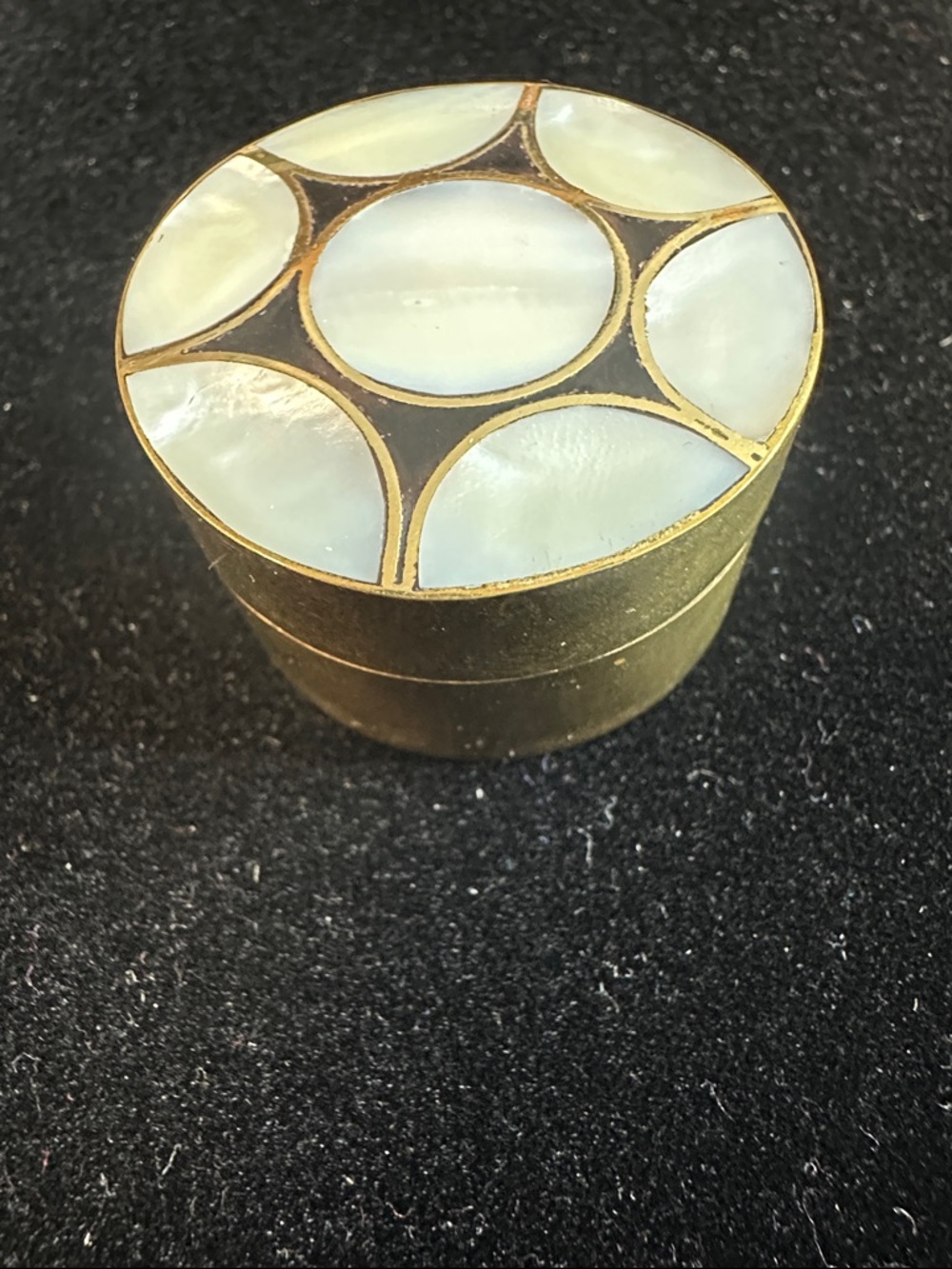 294- Brass and Mother-of-Pearl Round Trinket - Pill Box